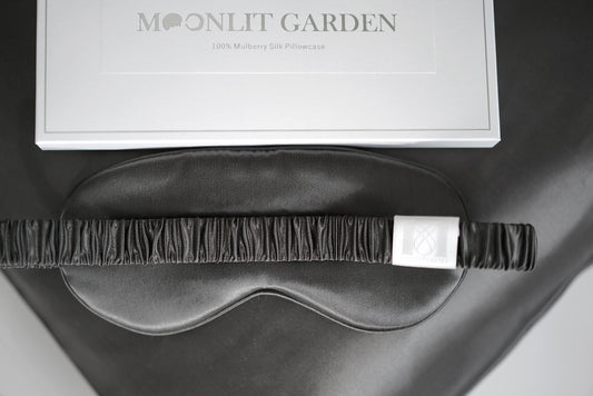 MOONLIT GARDEN 22 Momme Mulberry Silk Pillowcase & Sleep Mask Charcoal Set