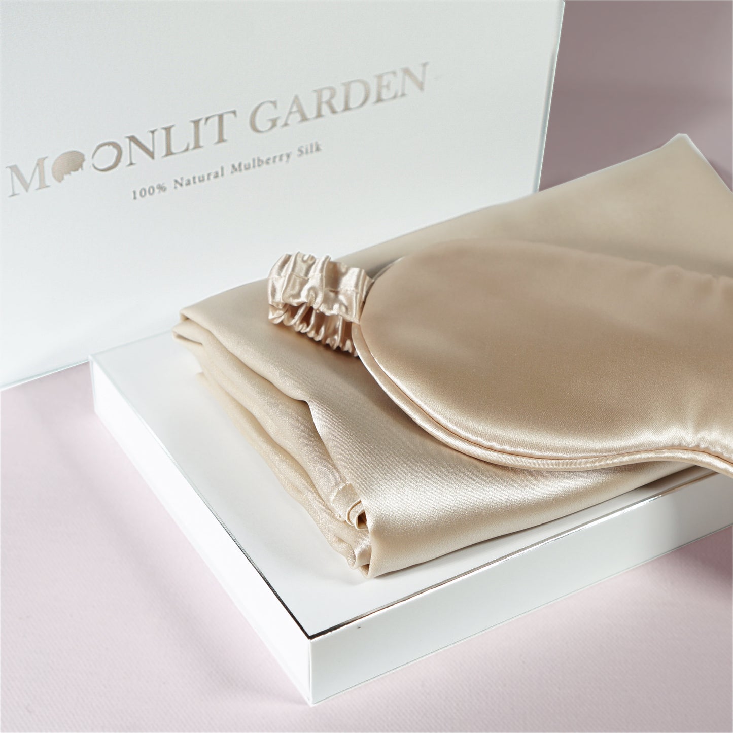 MOONLIT GARDEN 22 Momme Mulberry Silk Pillowcase & Sleep Mask Caramel Set